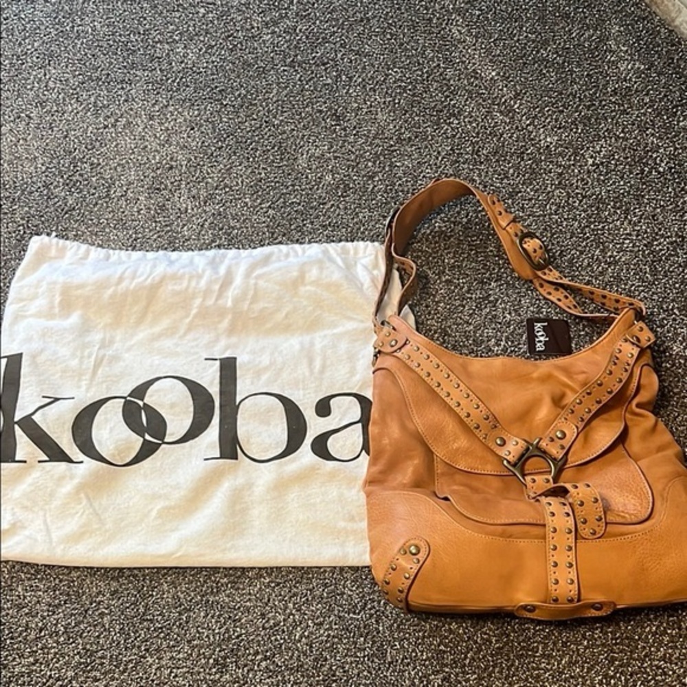 Kooba Brown Studded Leather Shoulder Bag